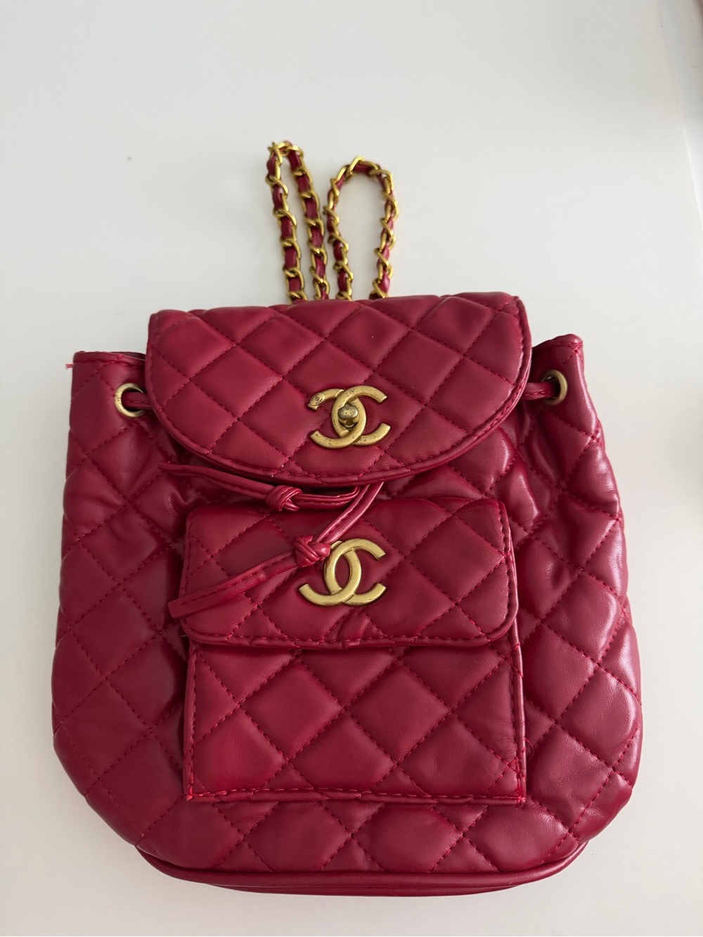 Quilted Red Drawstring Backpack